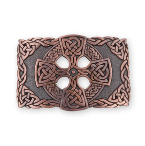 Celtic Cross And Knotwork Circle Chocolate Bronze Pewter Kilt Belt Buckle