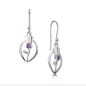 Glenna Jewellery Lovely Scottish Thistle Purple Amethyst Dangle Drop Earrings