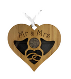Lovely Wooden Wedding Heart Lucky Sixpence Hanger - Mr & Mrs - 3 Tartans Available