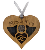 Lovely Wooden Wedding Heart Lucky Sixpence Hanger - Mrs & Mrs - 3 Tartans Available