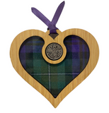 Lovely Wooden Wedding Heart Lucky Sixpence Hanger - 3 Tartans Available