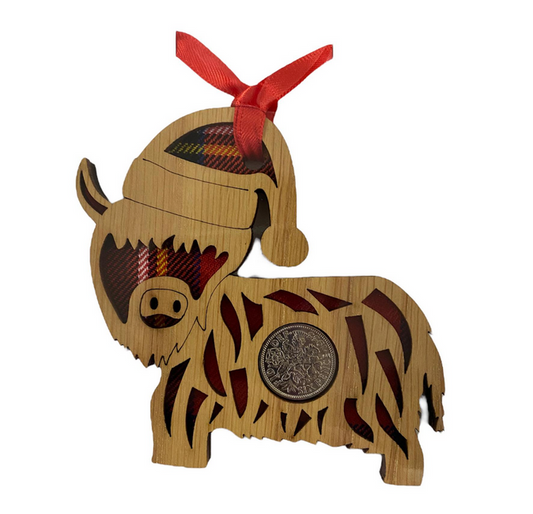 Christmas Highland Cow Lucky Sixpence