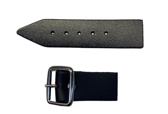 Sturdy Black Kilt Strap and Chrome Buckle End with Leather Tab - 1.25 Inch (3cm) Wide