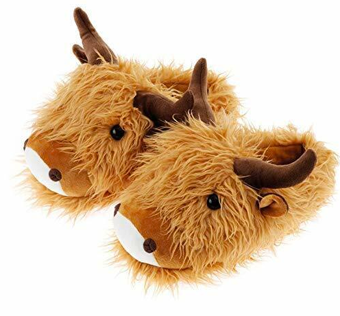 Super Cute Cosy Fluffy Scottish Highland Cow Coo Adult Slippers