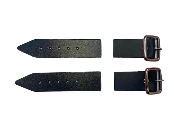 Sturdy Black Kilt Strap and Chrome Buckle End with Leather Tab - 1.25 Inch (3cm) Wide - x2