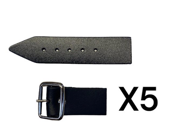 Sturdy Black Kilt Strap and Chrome Buckle End with Leather Tab - 1.25 Inch (3cm) Wide - x5