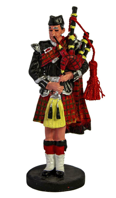 Resin Scottish Piper Figurine in Traditional Regimental Attire With Bagpipes