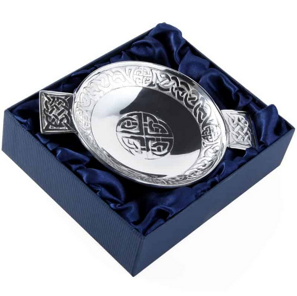 Scottish Pewter Traditional Celtic Knot & Eternal Life Knot Toasting Quaich