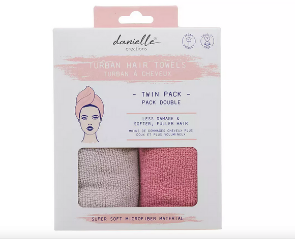 Twin Pack Lilac & Pink Lightweight Design Microfiber Hair Turban Towel