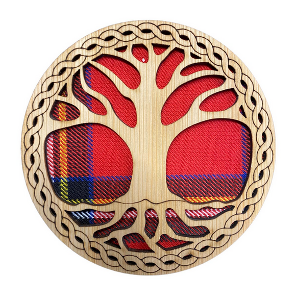 Handmade Scottish Wooden Tartan Tree Of Life Circle Coaster - 3 Tartans Available