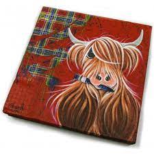 Pack of 20 Scottish Highland Cow Coo McMoo Tartan Paint 3 Ply Paper Napkins