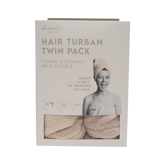 Twin Pack Grey & Creamn Lightweight Design Microfiber Hair Turban Towel