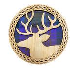 Handmade Scottish Wooden Tartan Highland Stag Circle Coaster - 3 Tartans Available